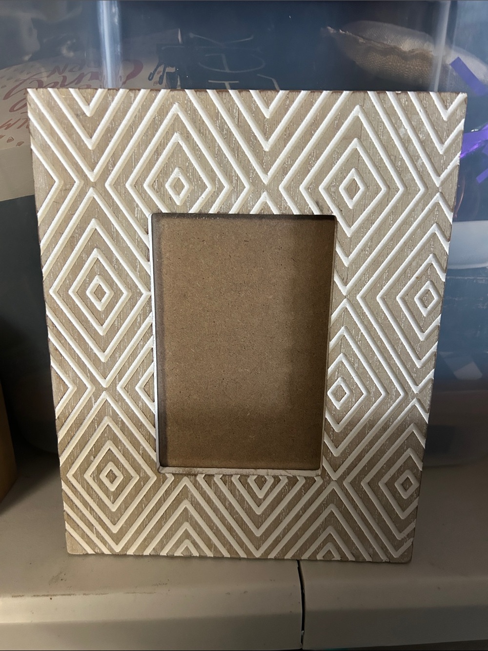 Neutral Geometric Carved Photo Frame - Cream and White